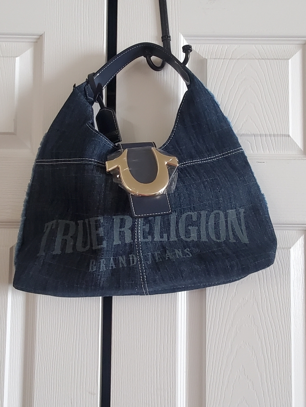 TRUE RELIGION NWT DARK DENIM HOBO SHOULDER BAG.